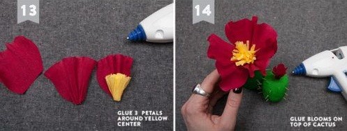 Bước 7. Thực hiện xong các cánh hoa và nhụy hoa bạn dùng keo nến gắn chúng lại với nhau thành hình một bông hoa.