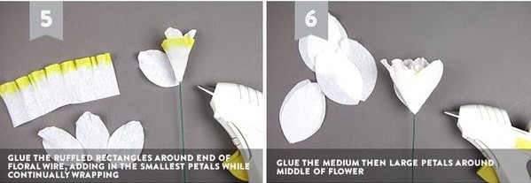 Bước 3. Dùng keo gắn cách cánh hoa lên như trên hình số 5 và 6.