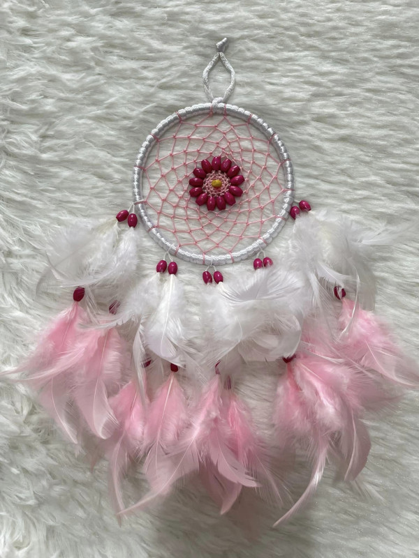 Dream catcher 8 cánh lông hồng trắng.