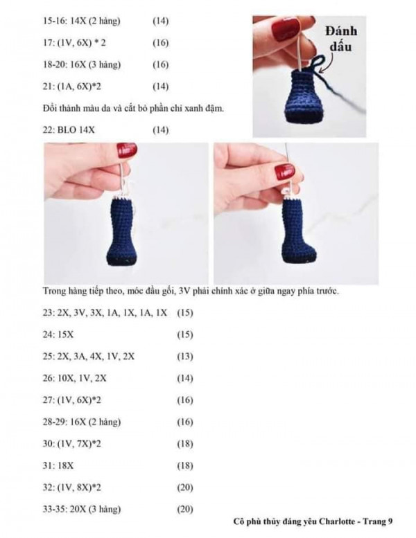 Chart móc búp bê phù thủy đáng yêu phần chân và thân.