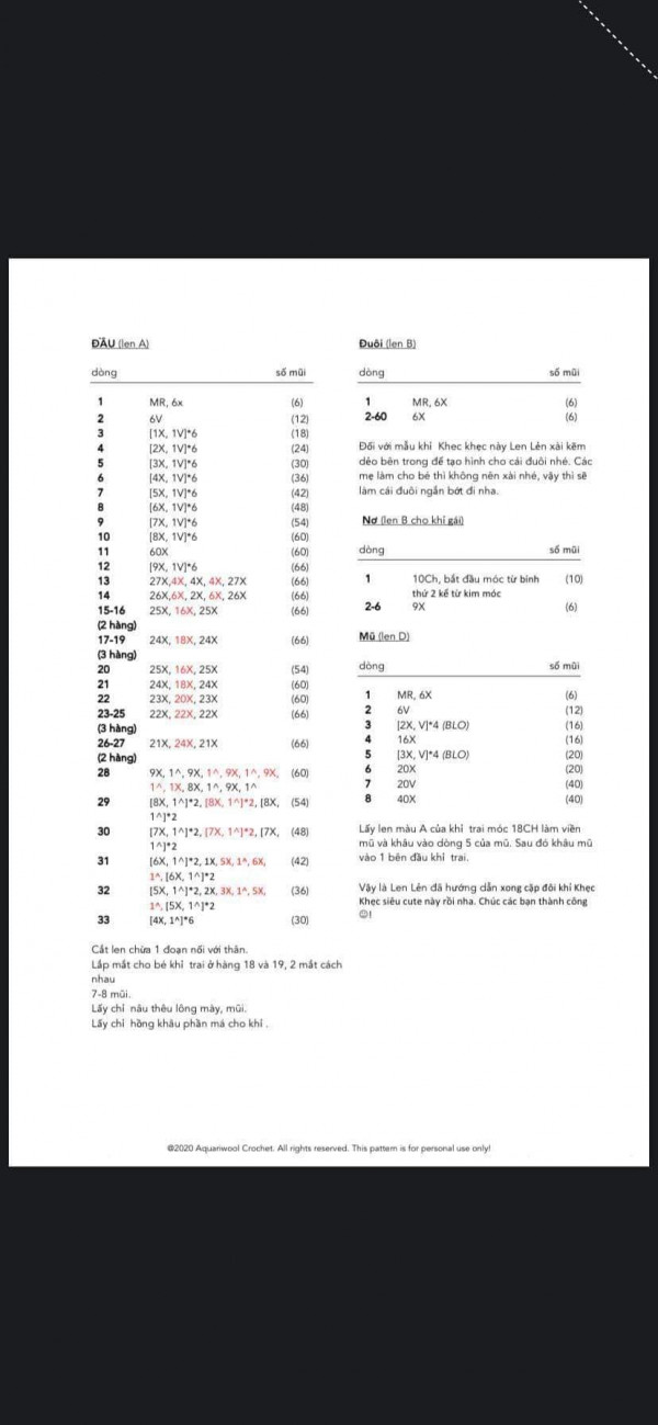 Chart móc con khỉ phần đâu, đuôi, nơ. mũi.