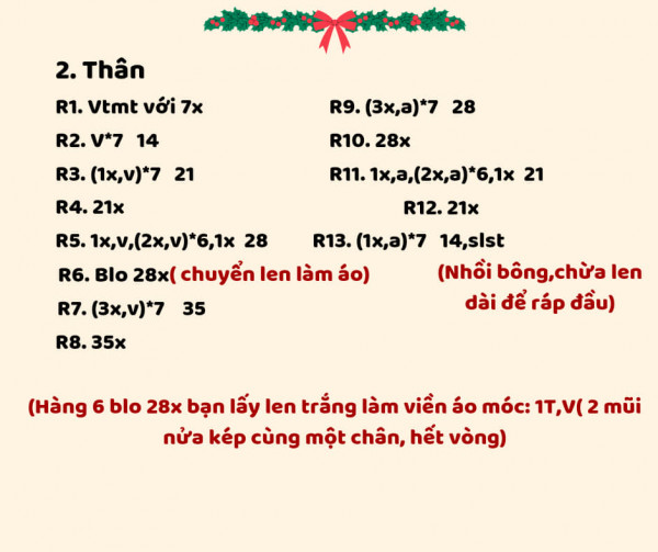 Chart móc gấu giáng sinh phần thân