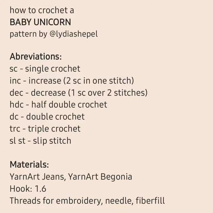 Baby unicorn crochet pattern