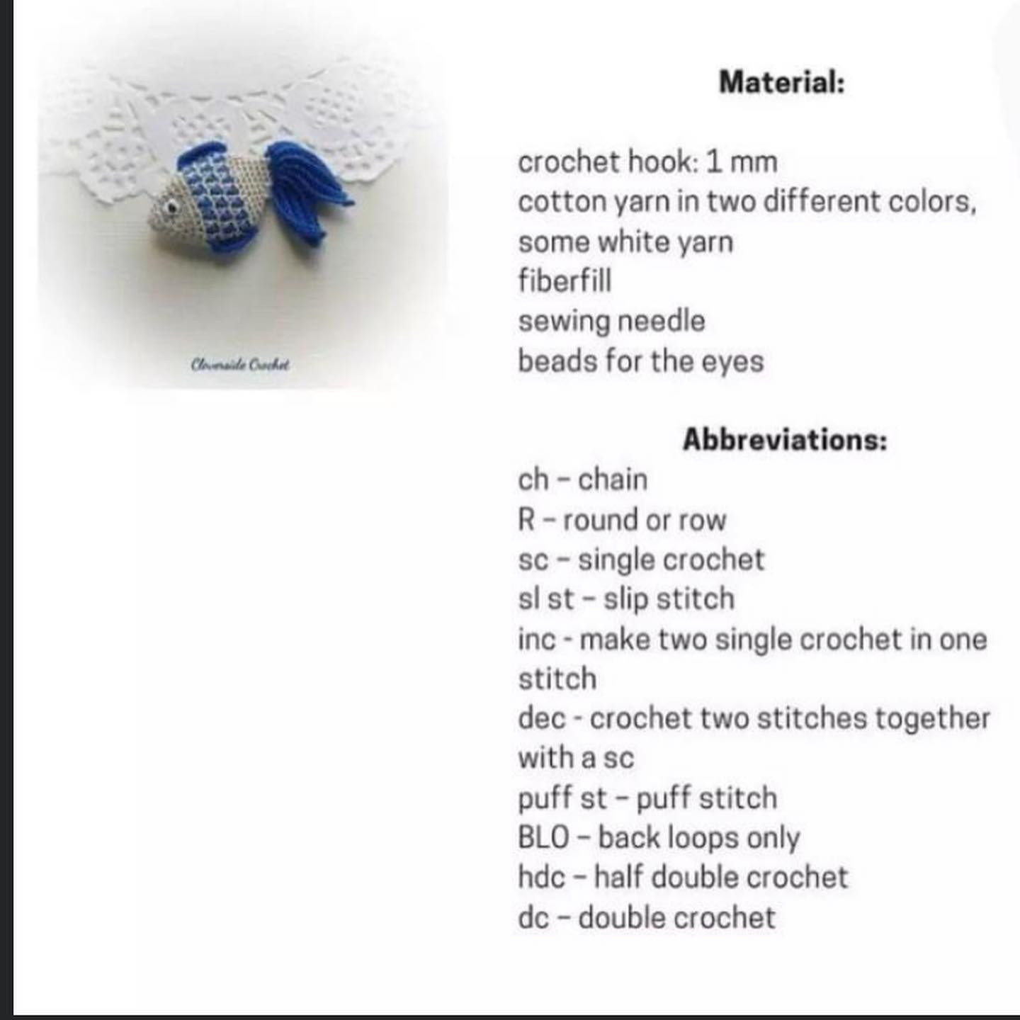 Blue fish crochet pattern.