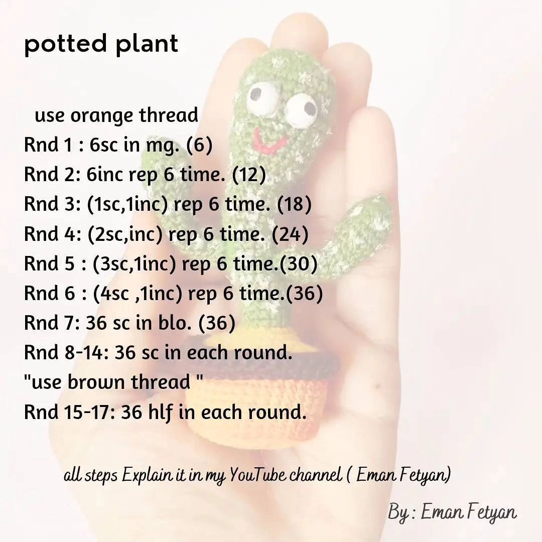 Cactus crochet pattern, potted in yellow orange