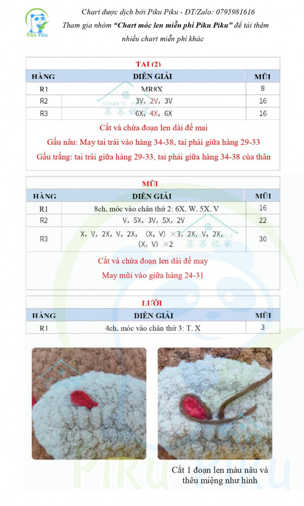 Chart móc phần tai, mũi, lưỡi.