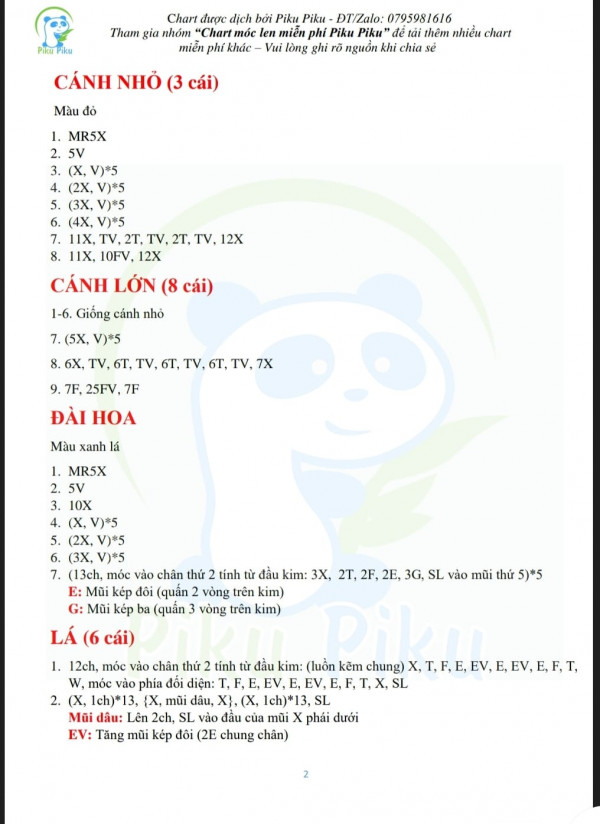 Chart móc phần cánh lớn, cánh nhỏ, đài hoa, lá.