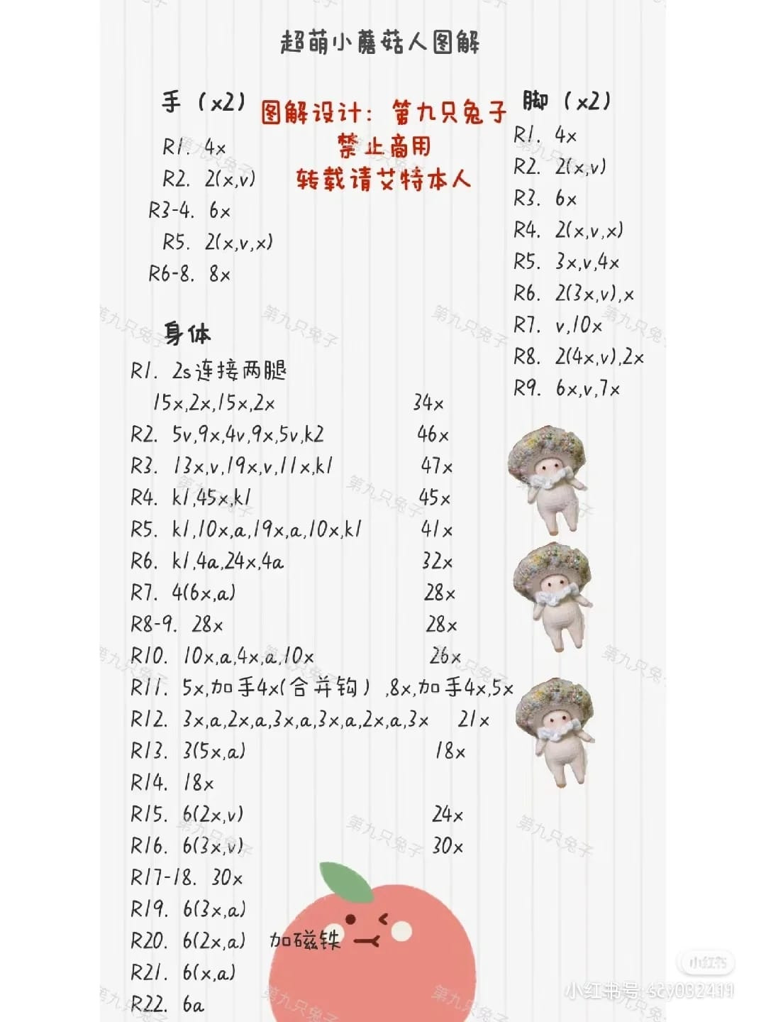 Chart móc móc khóa búp bê nấm đỏ.