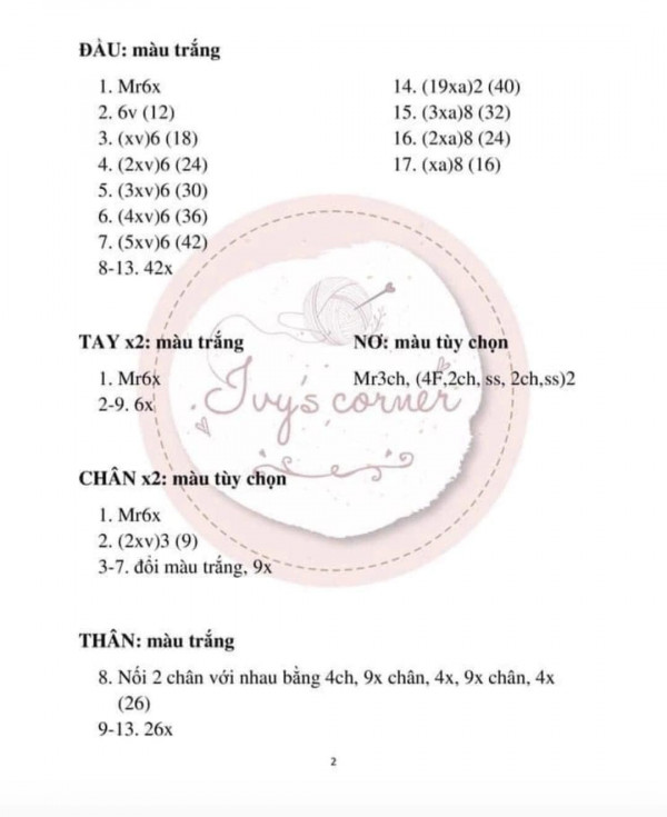 Chart móc phần đầu: tay, chân, thân, nơ.