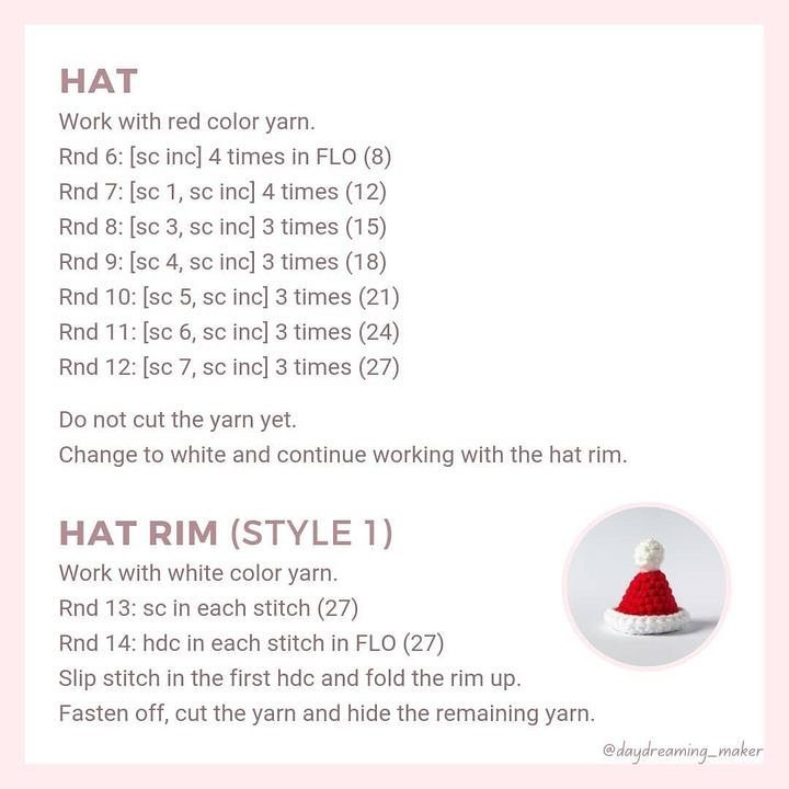 Christmas hat crochet pattern