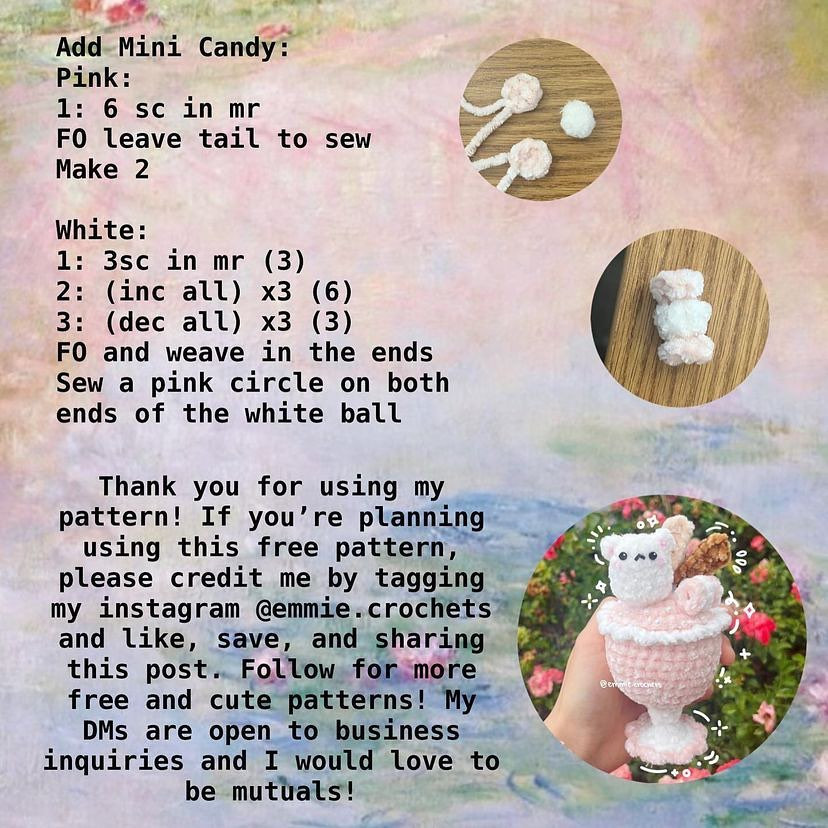Crochet pattern for ice cream cups, pig's head