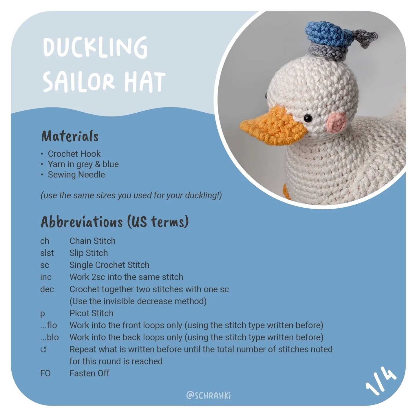 Duck crochet pattern wearing a sailor hat