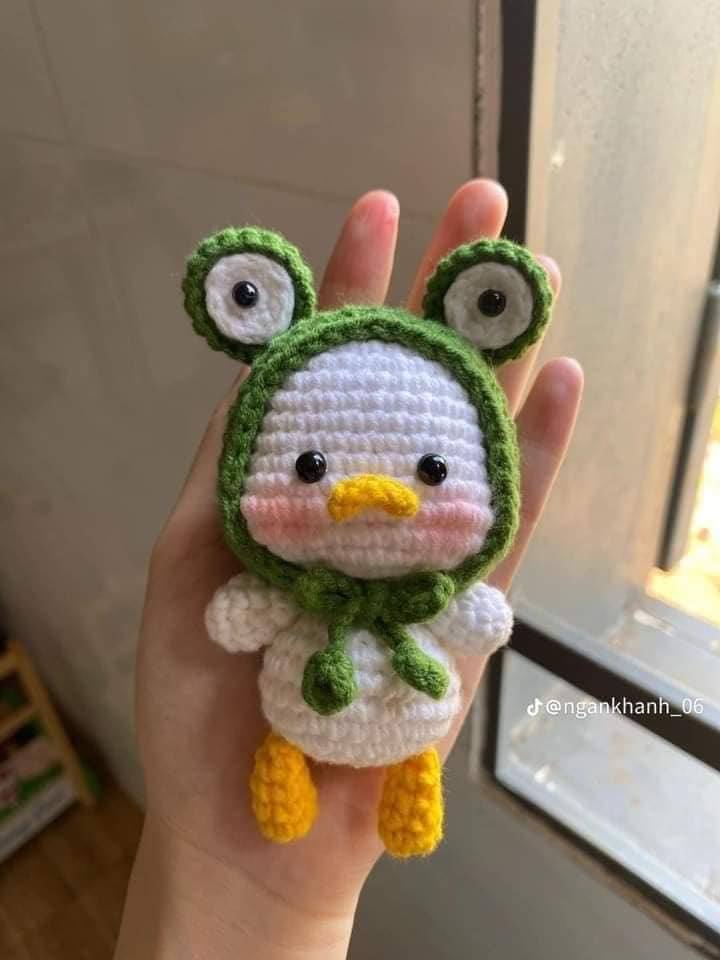 Duck crochet pattern with frog hat