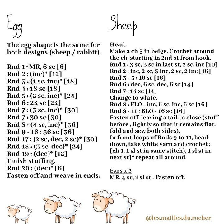 Easter egg crochet pattern, rabbit ears, sheep's head