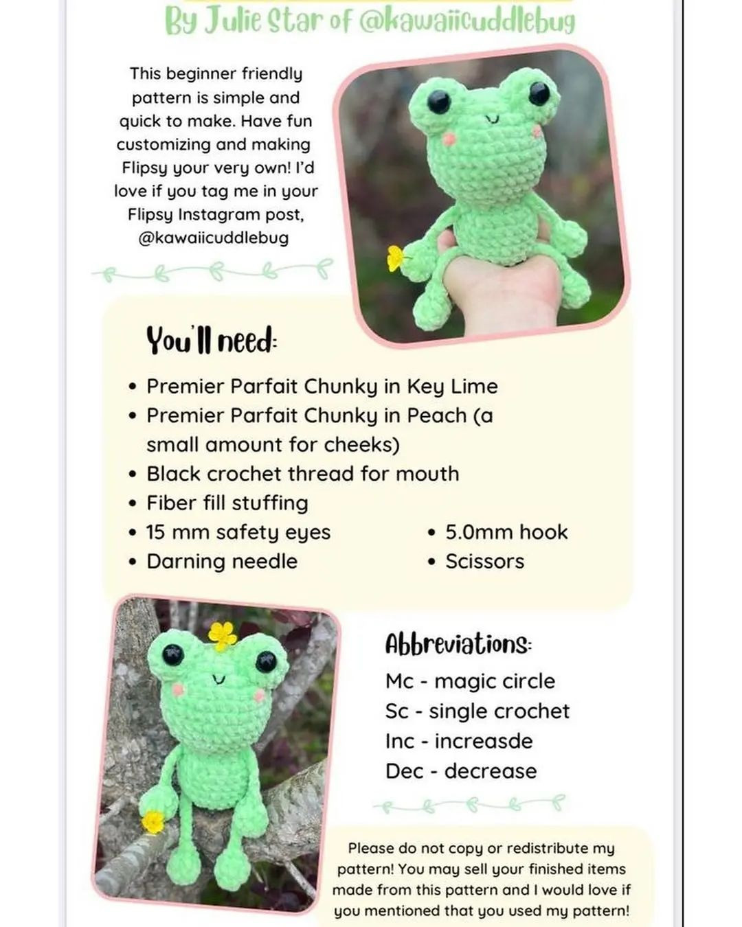 Green frog crochet pattern with bulging eyes
