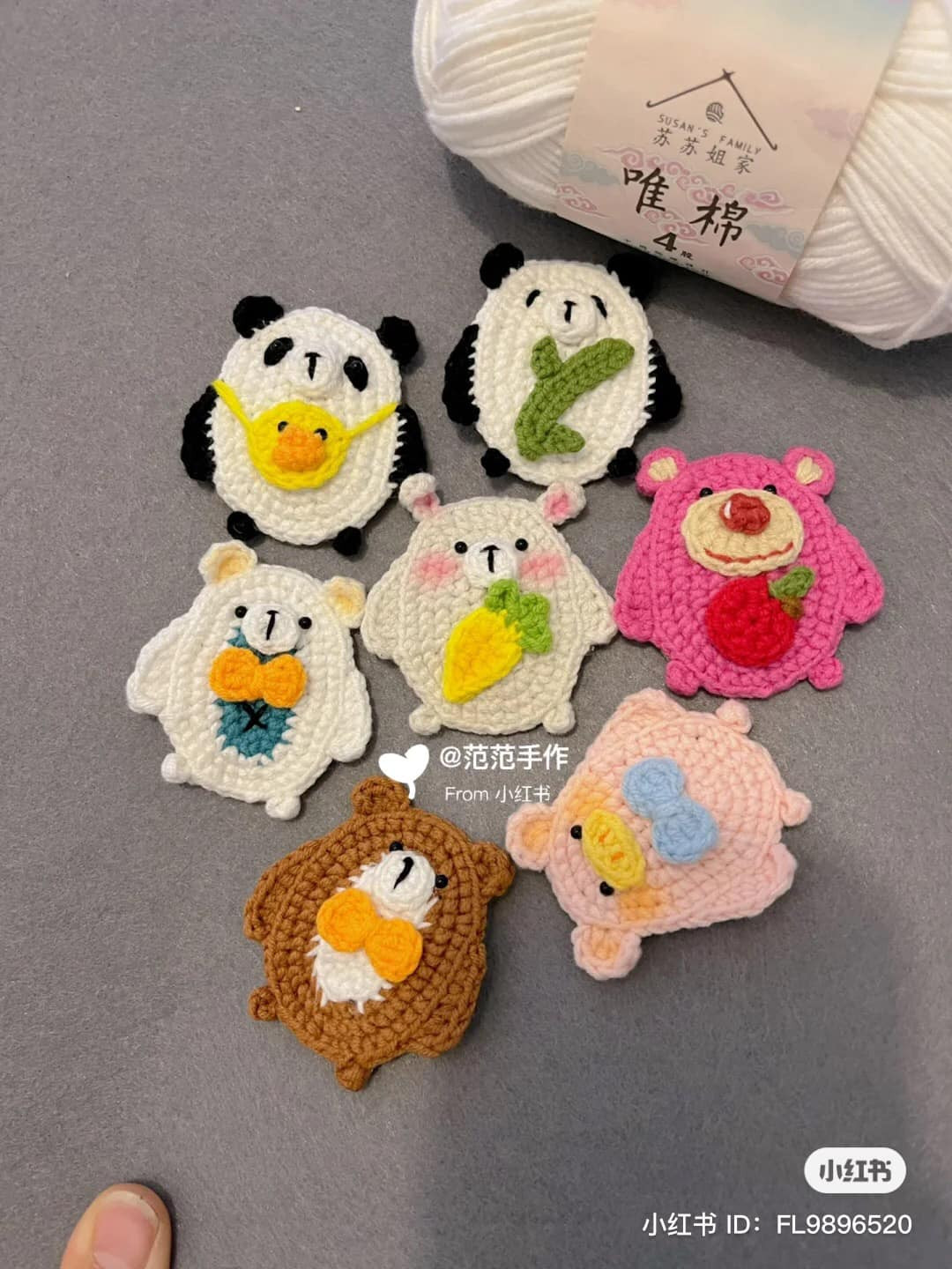 Hairpin, pig, bear, frog, cat crochet pattern.