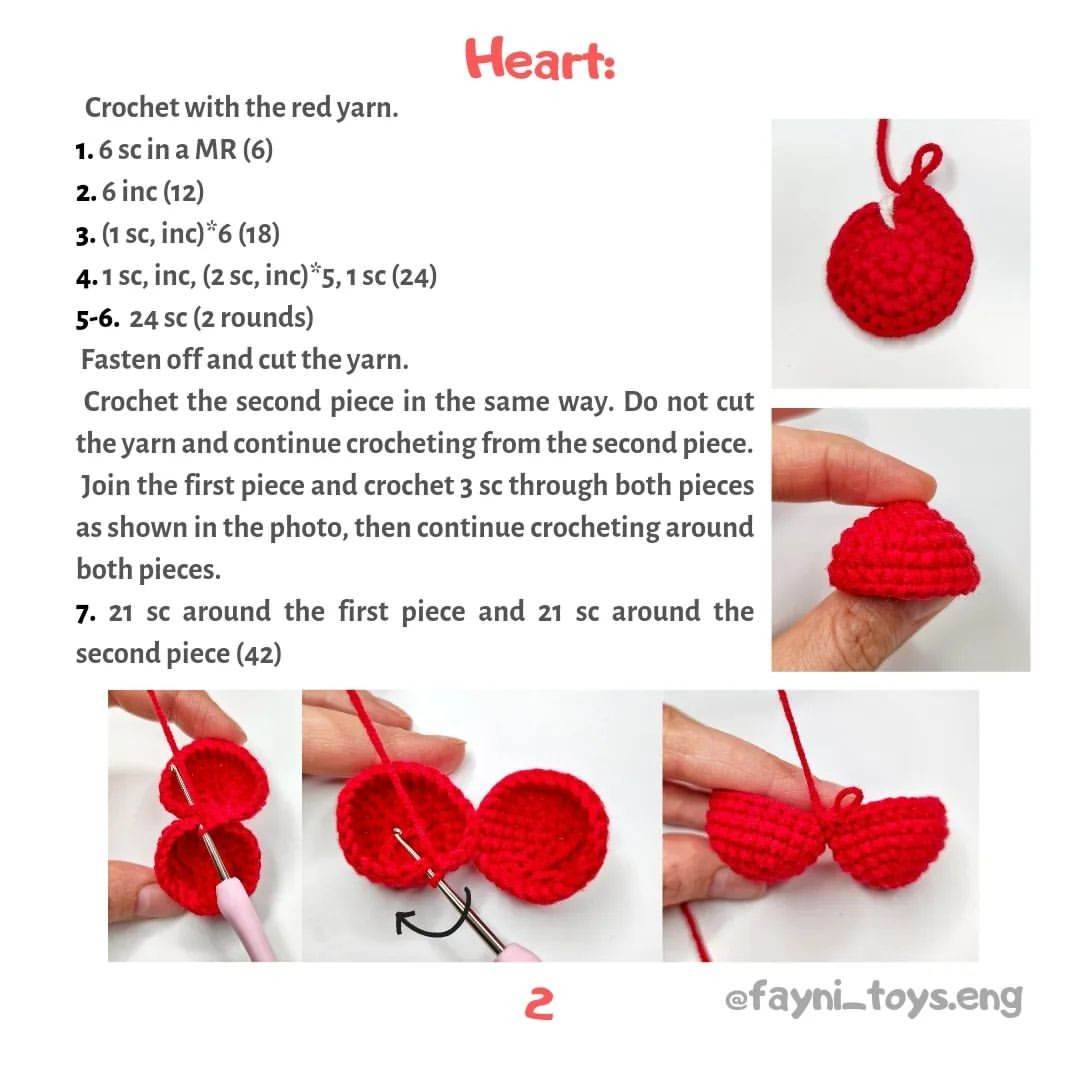 Heart-shaped strawberry crochet pattern