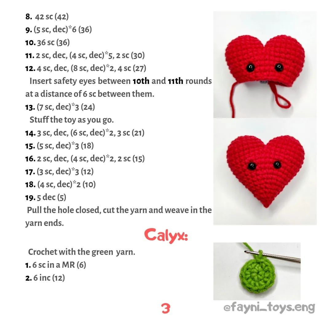 Heart-shaped strawberry crochet pattern