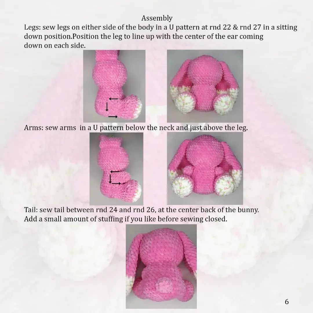Large ear pink rabbit crochet pattern.