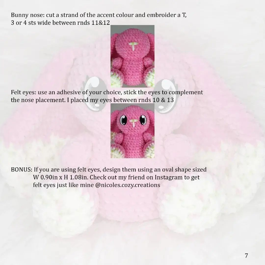 Large ear pink rabbit crochet pattern.