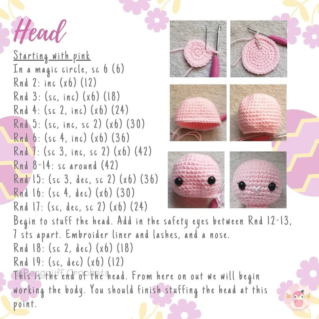 Long-eared pink rabbit crochet pattern