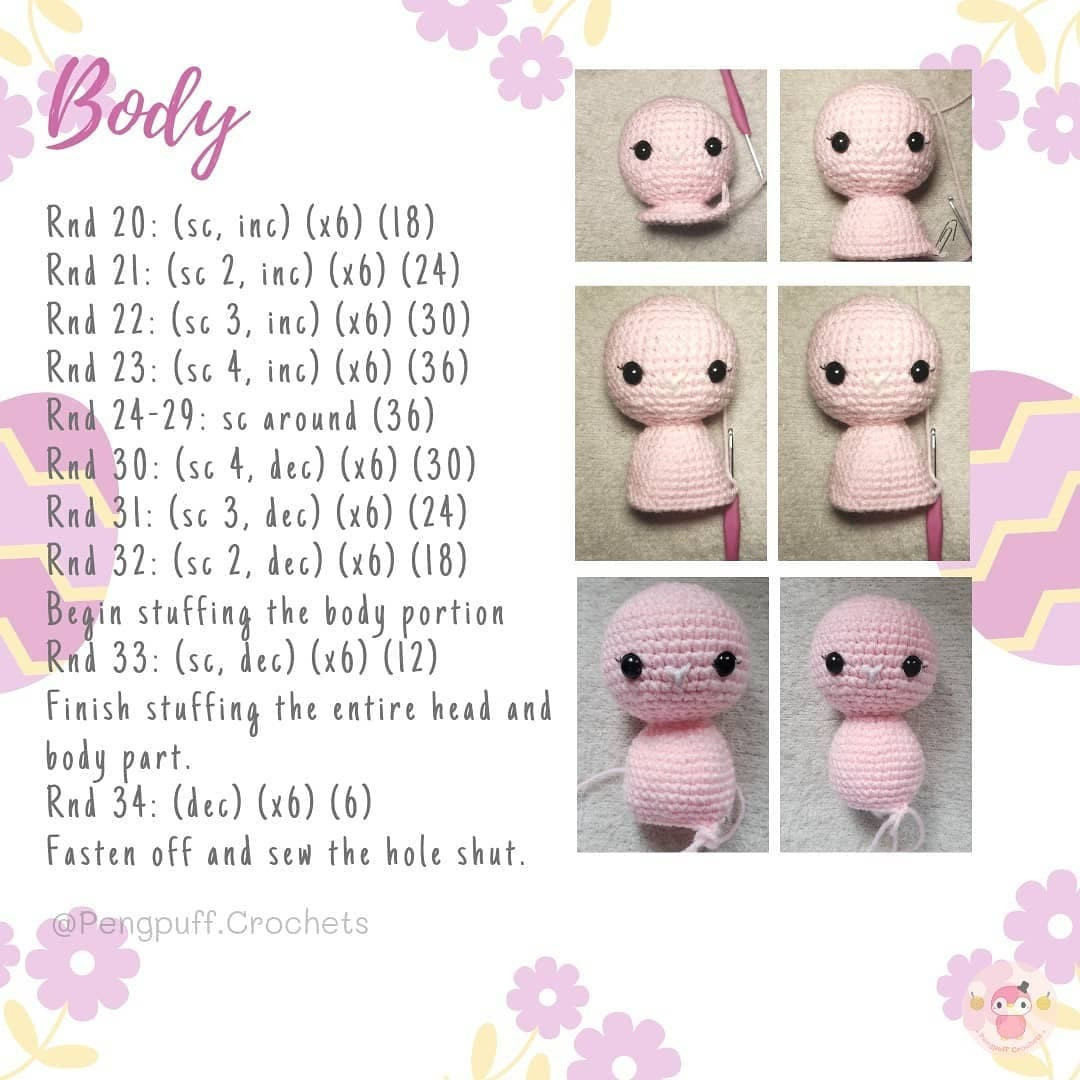 Long-eared pink rabbit crochet pattern