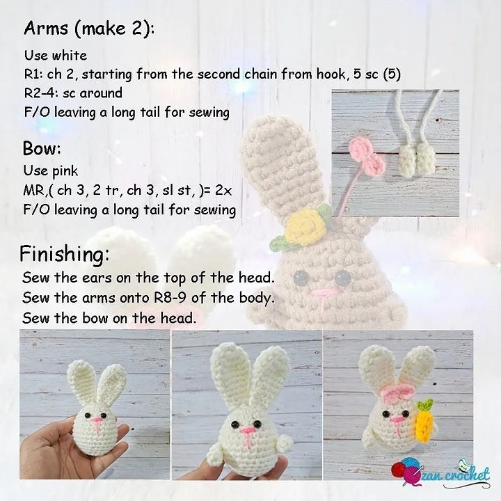 Long-eared rabbit crochet pattern with bow.