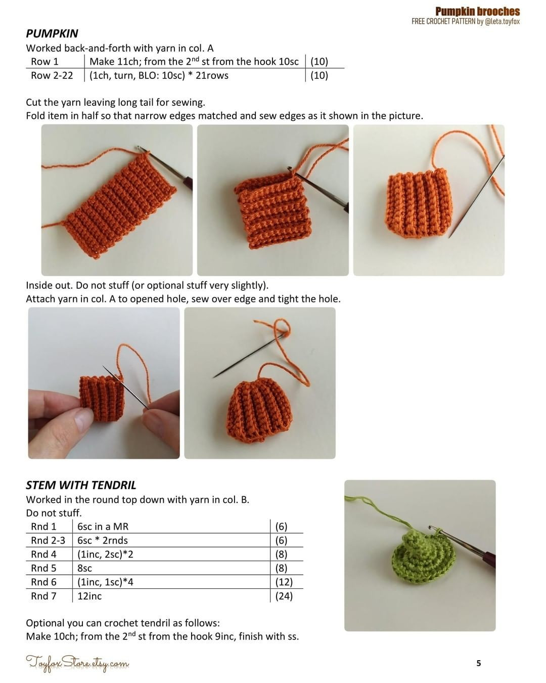 Mini size pumpkin crochet pattern