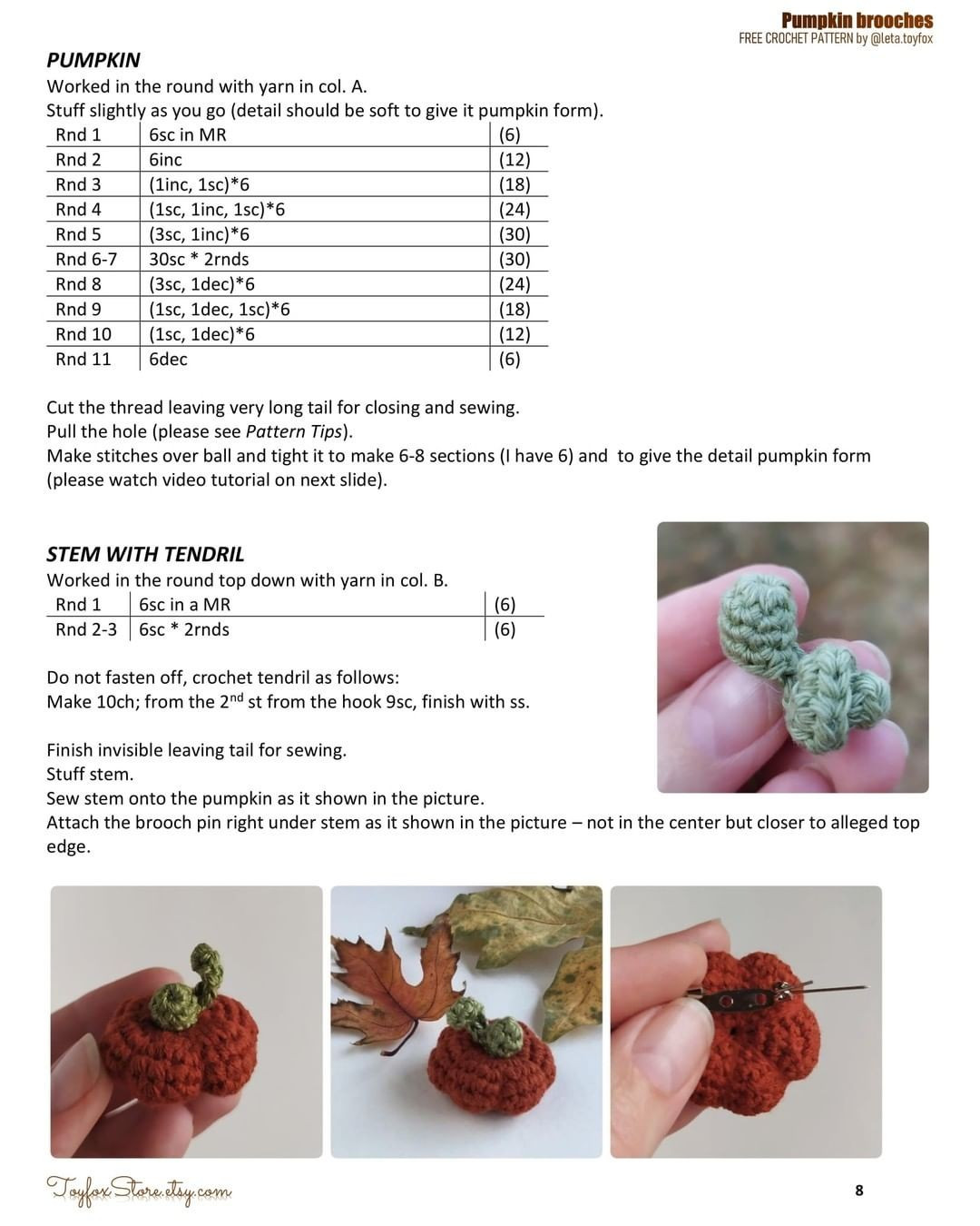 Mini size pumpkin crochet pattern