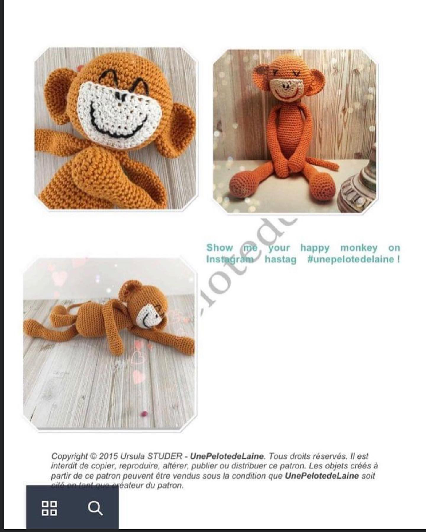 Monkey crochet pattern with big ears, long sleeves and long legs