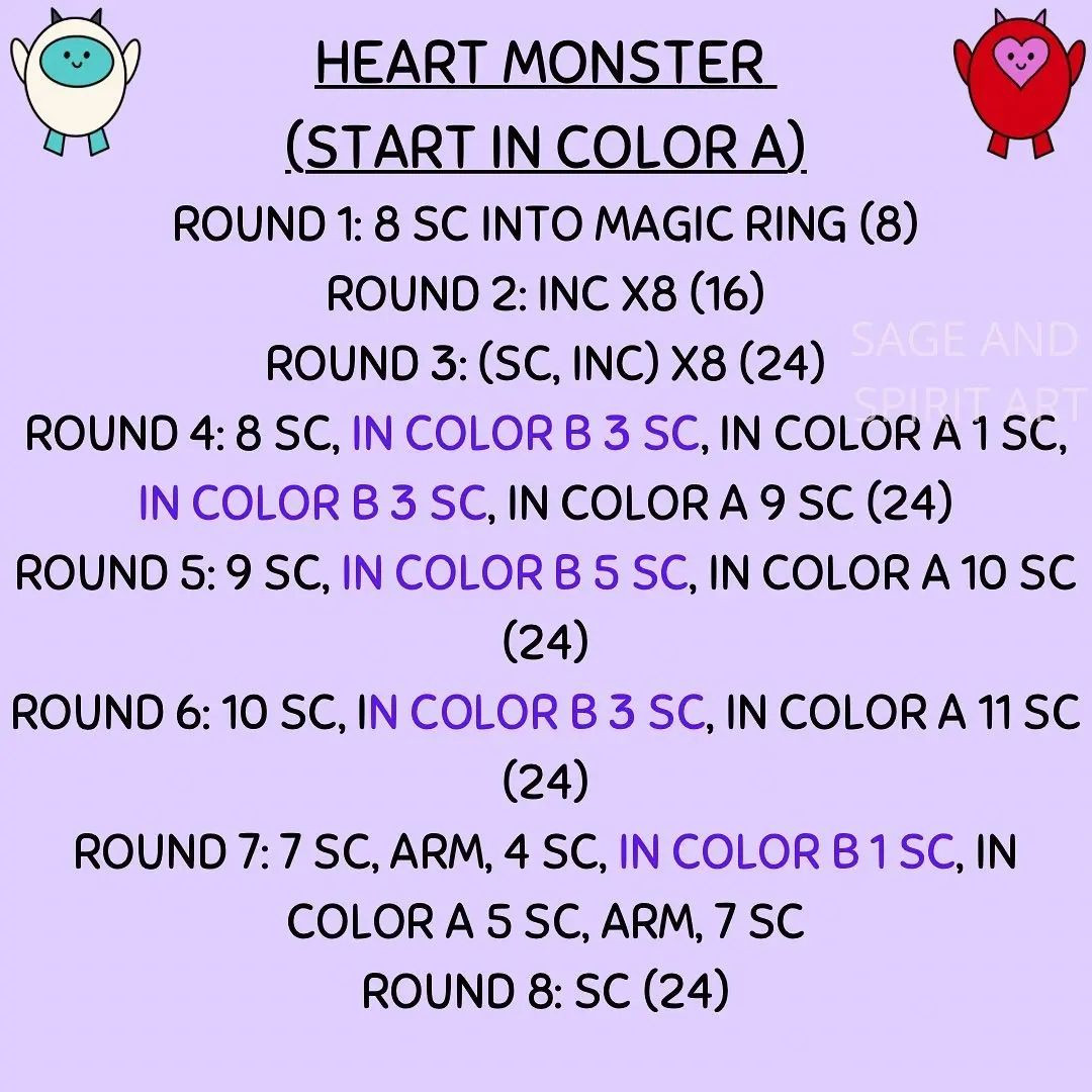 Monster heart crochet pattern