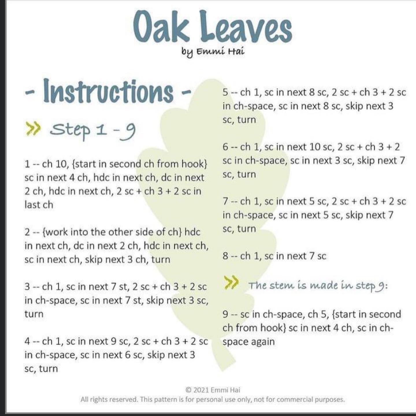 Oak leaf crochet pattern