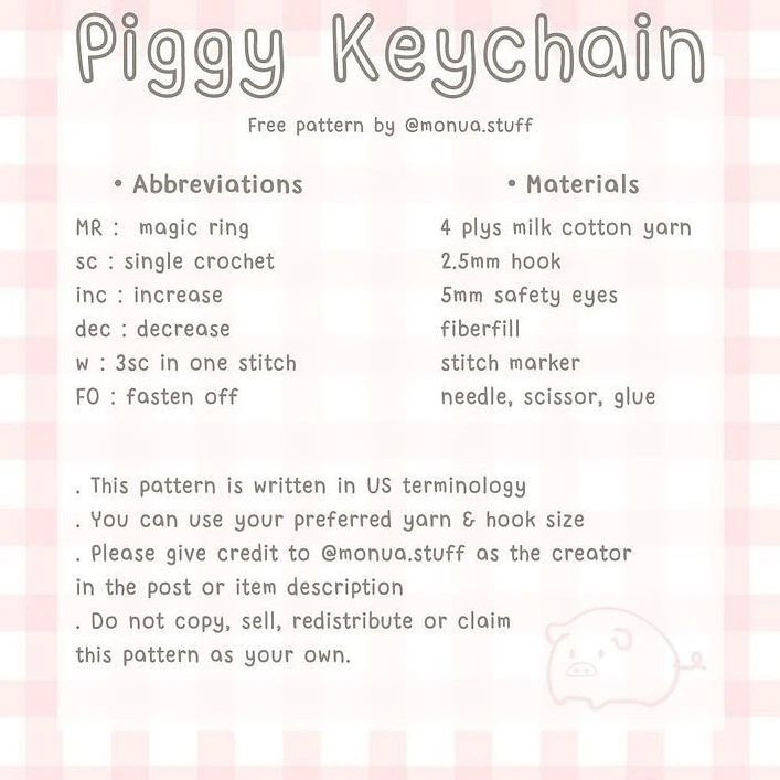 Pig's head keychain crochet pattern