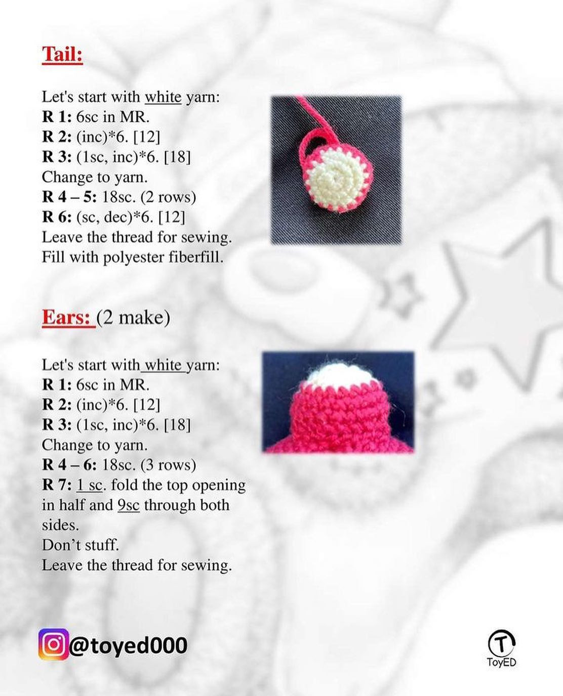 Pink bear crochet pattern with white muzzle