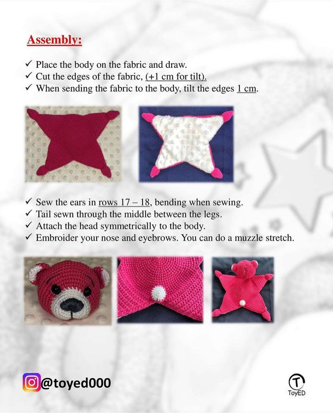 Pink bear crochet pattern with white muzzle