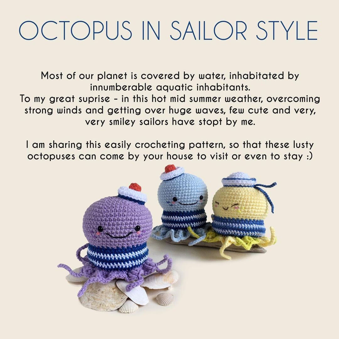 Purple octopus crochet pattern with hat.