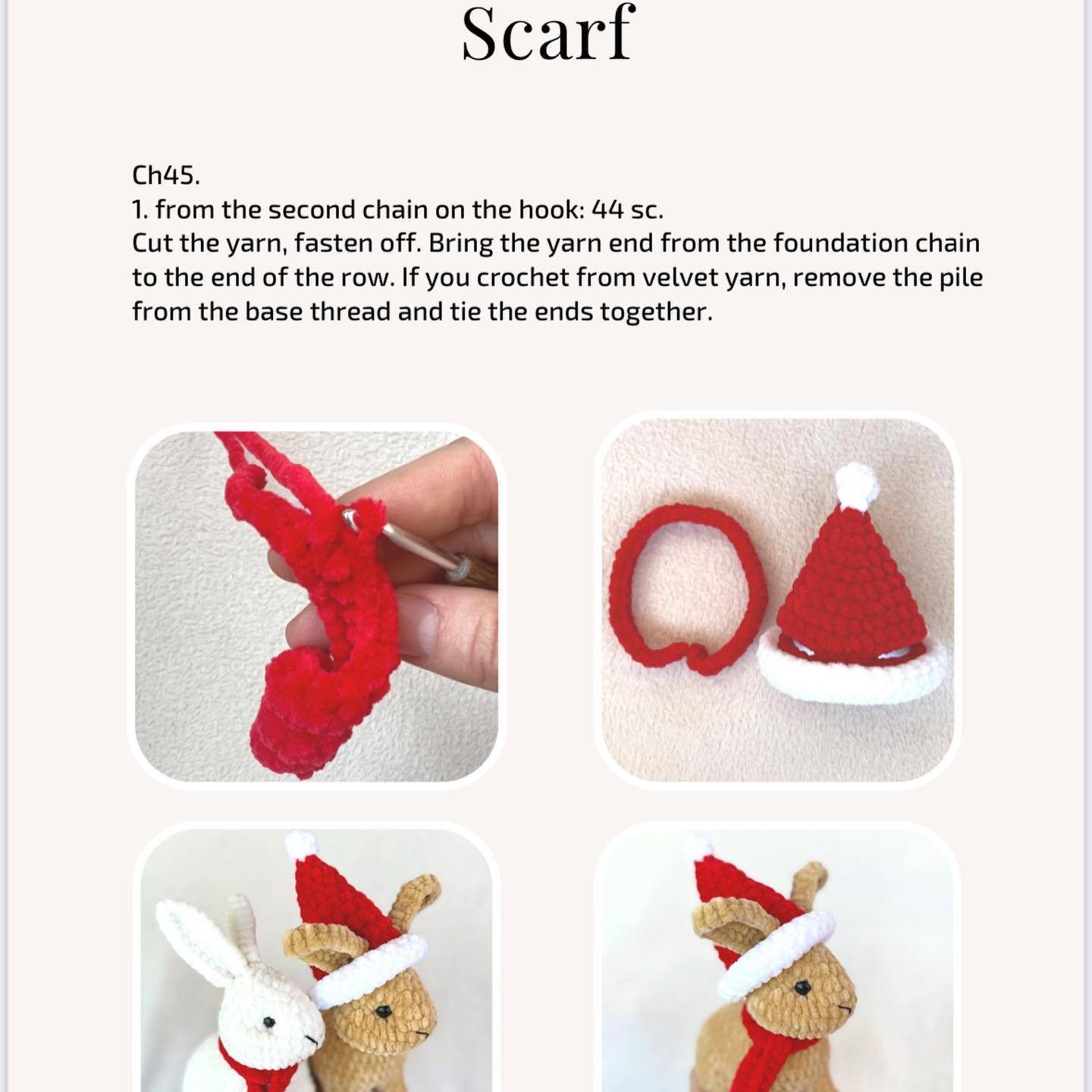 Rabbit crochet pattern wearing a red Christmas hat