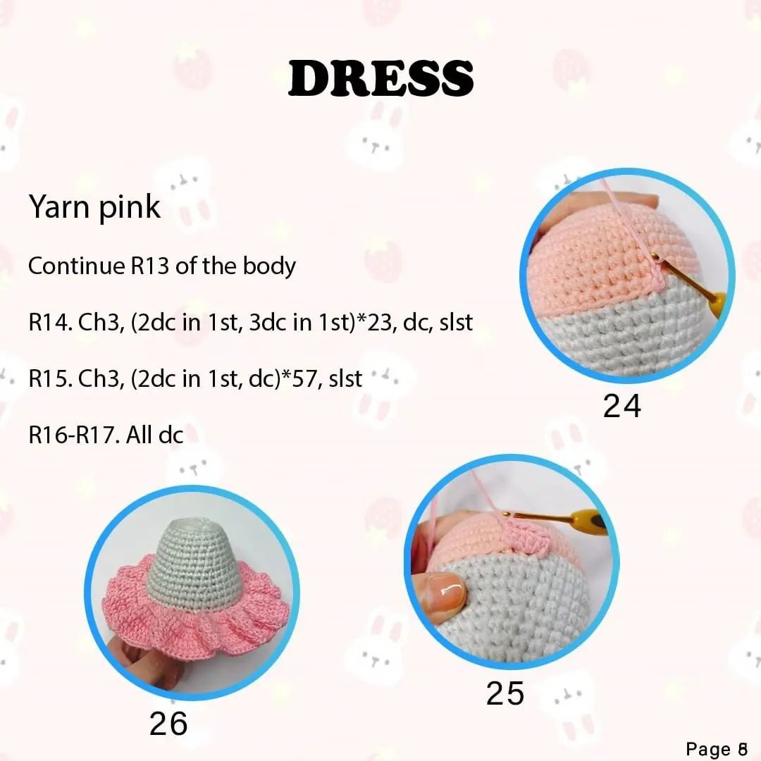 White rabbit crochet pattern wearing pink skirt