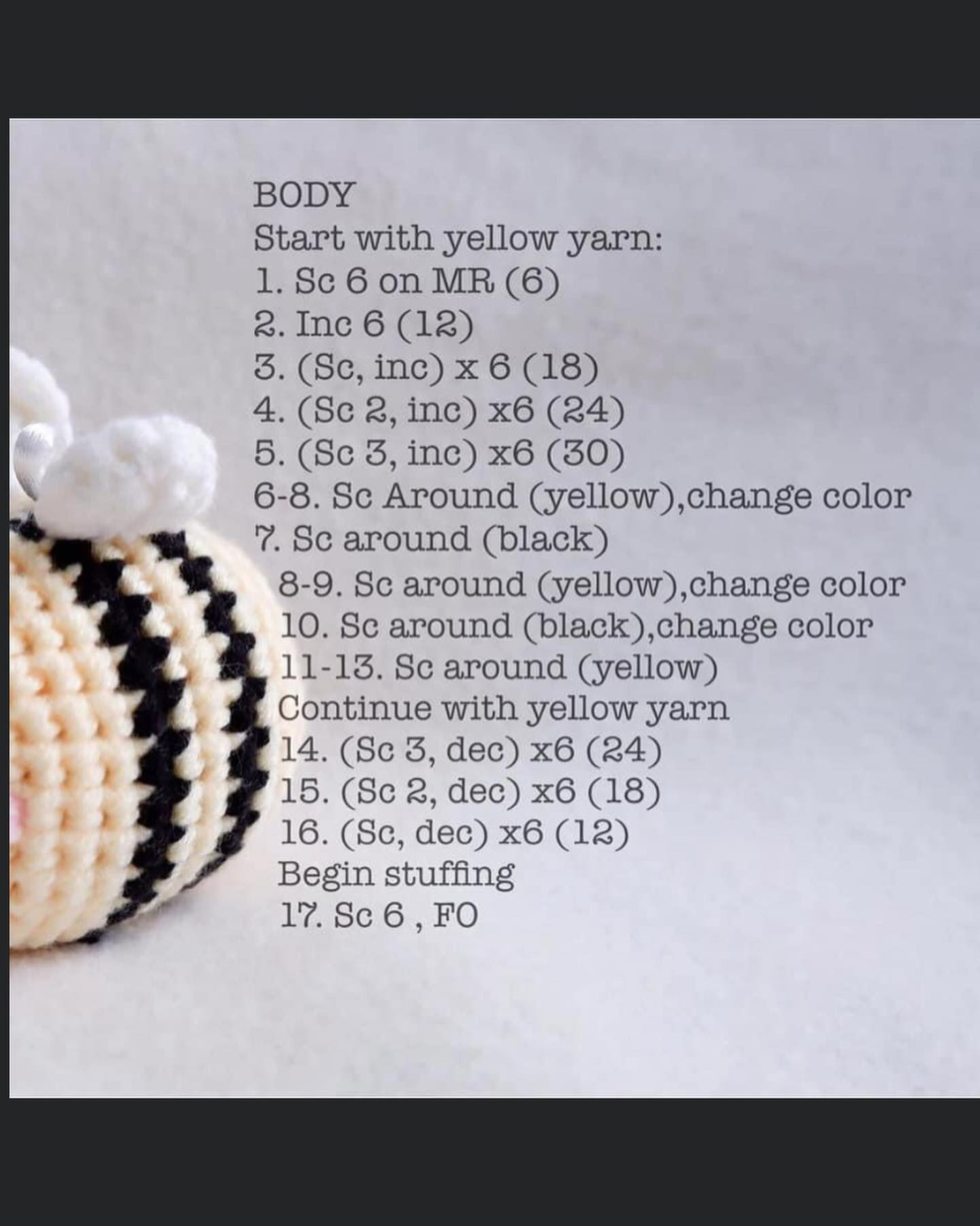 White winged bee crochet pattern