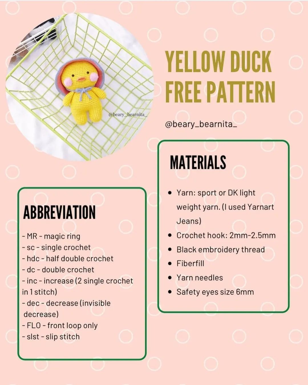 Yellow duck crochet pattern wearing a wide brim hat