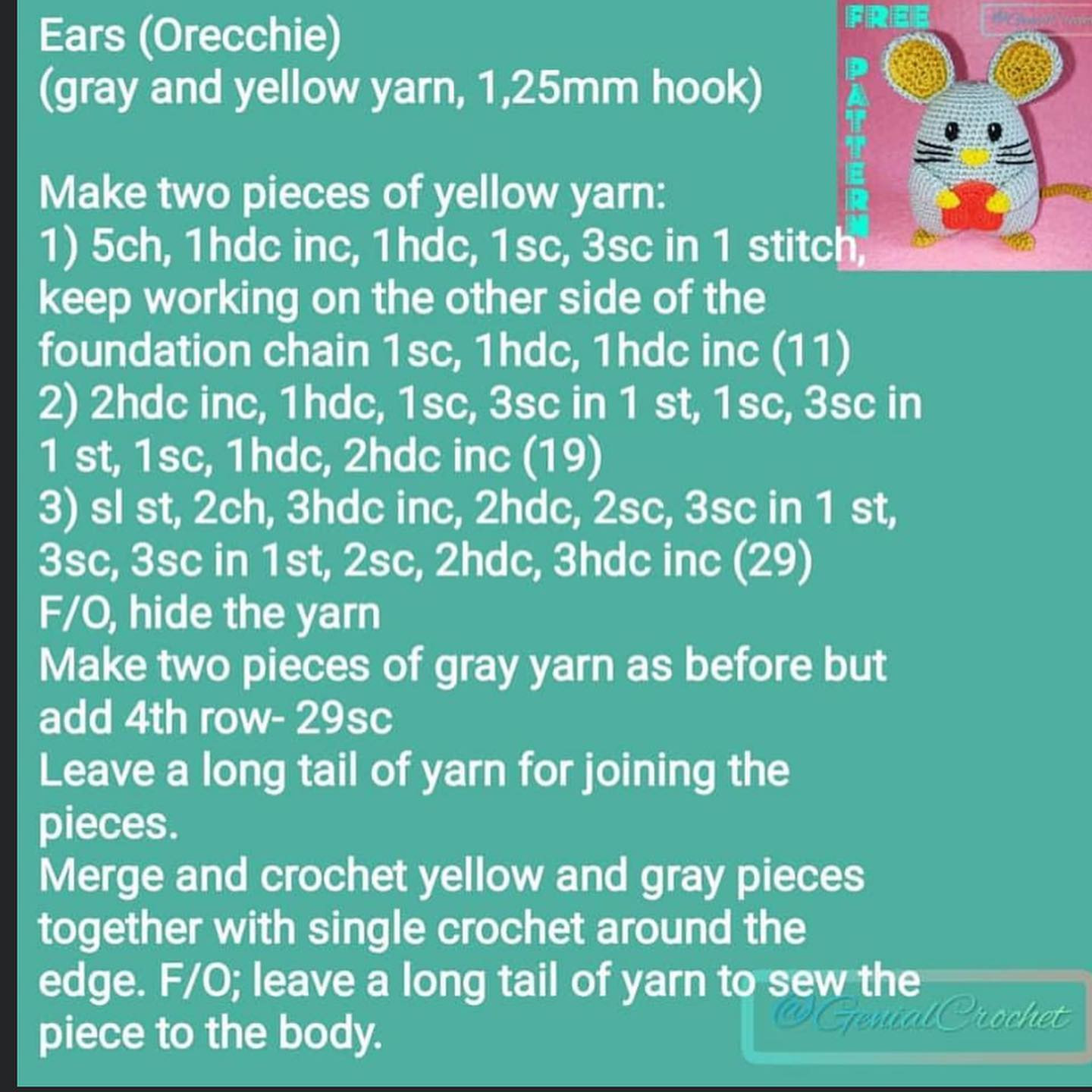 Yellow mouse ear crochet pattern