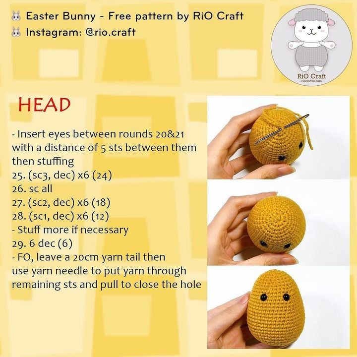 Yellow rabbit crochet pattern with long ears