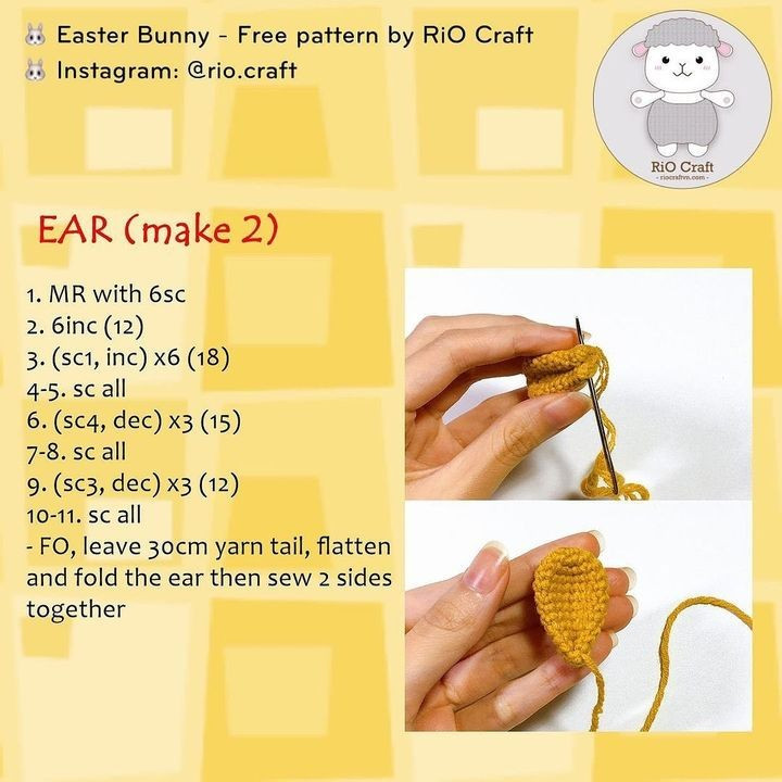 Yellow rabbit crochet pattern with long ears