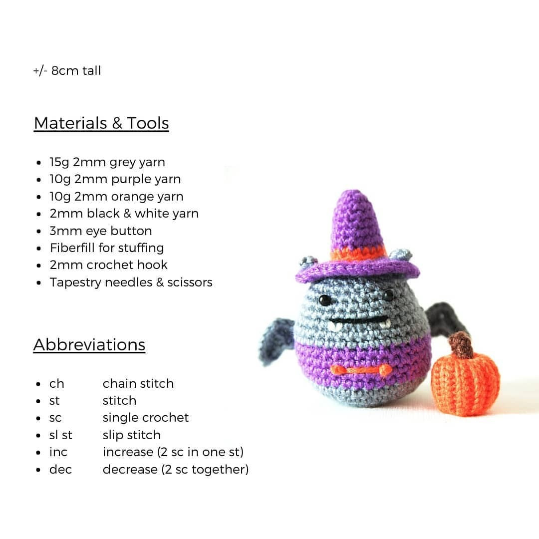 Bat wool crochet pattern with purple hat