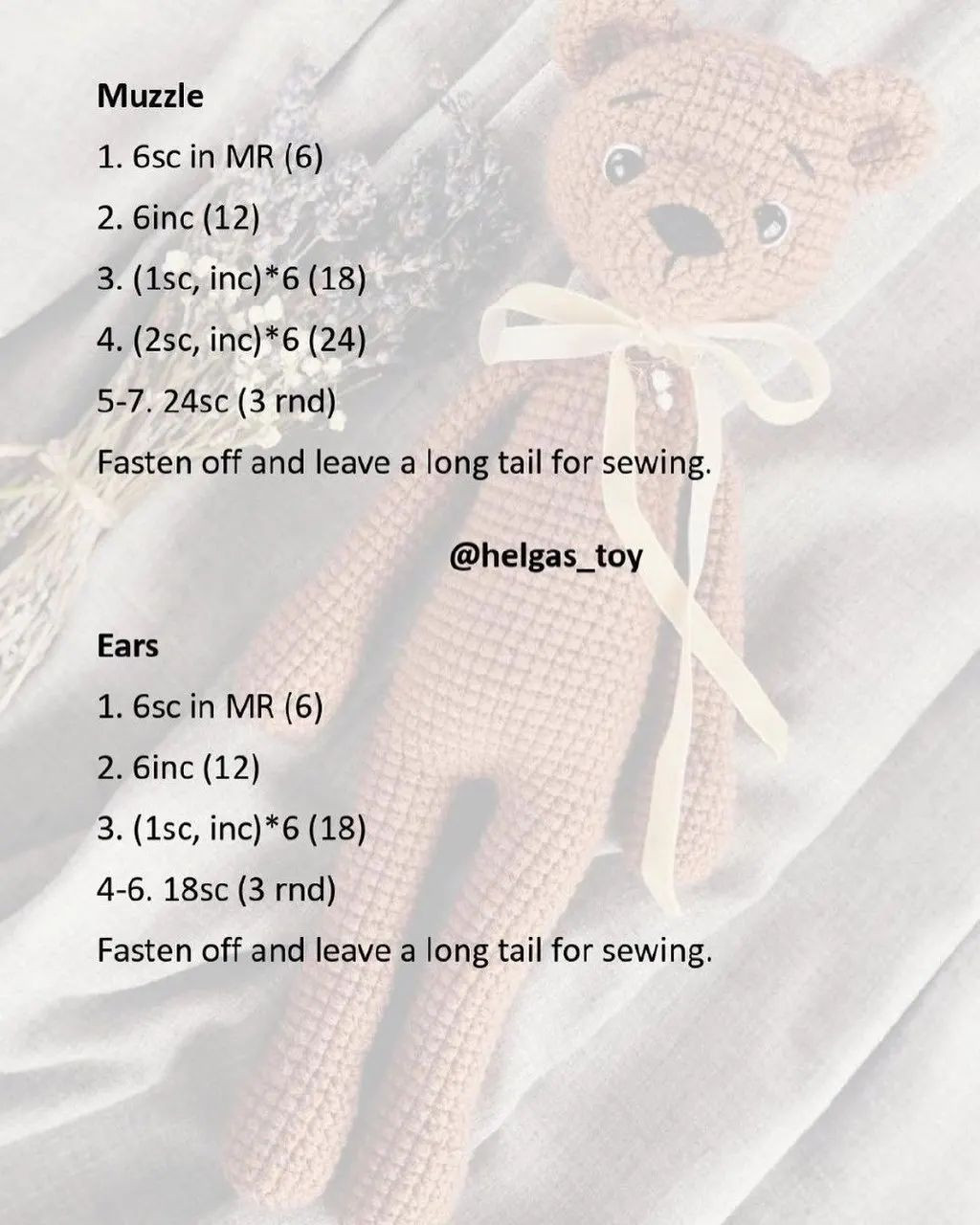 Brown bear crochet pattern with bows