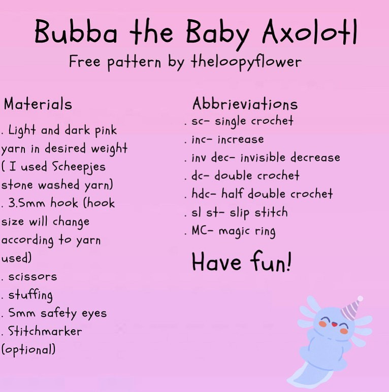 bubba the baby axolotl free pattern