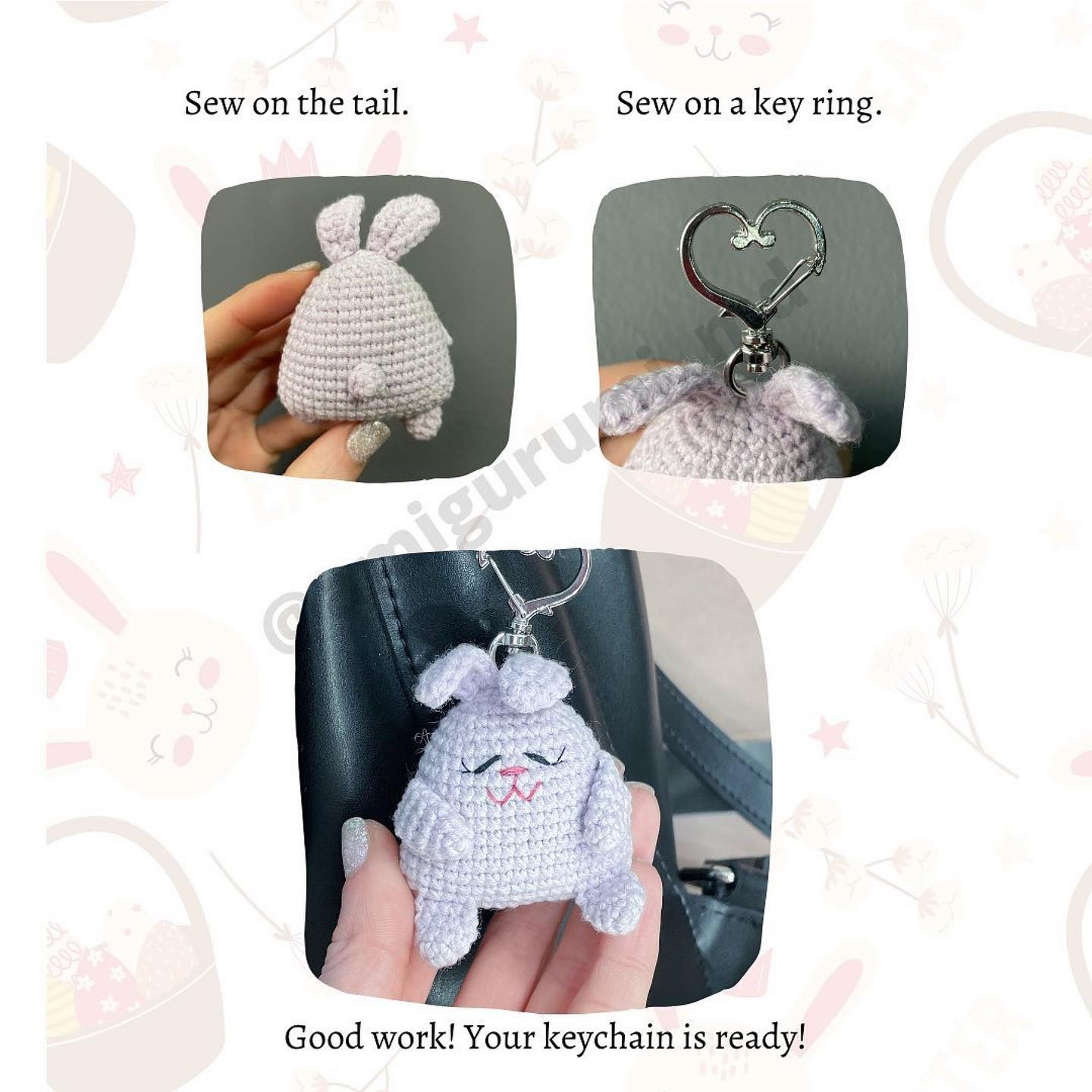 Buckle-eared white rabbit keychain