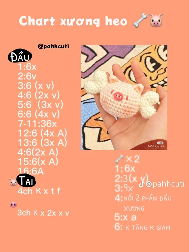 Chart móc bé bò, rùa ong, bé xanh, xương heo