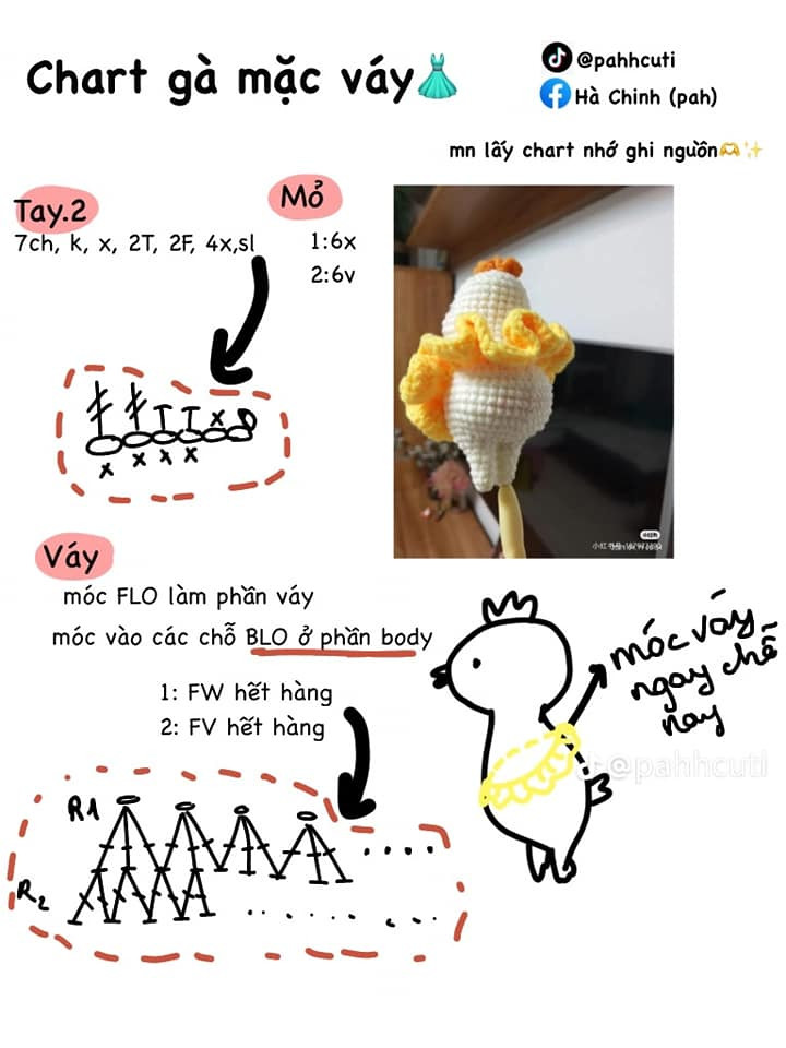 Chart móc gà mặc váy