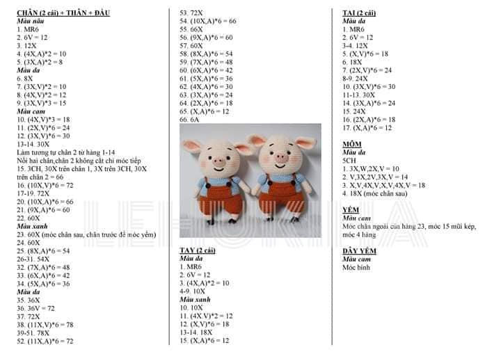 Chart móc heo mặc quần yếm cam